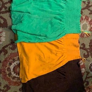 1 green and 1 orange 1 brown terry cloth tube tops